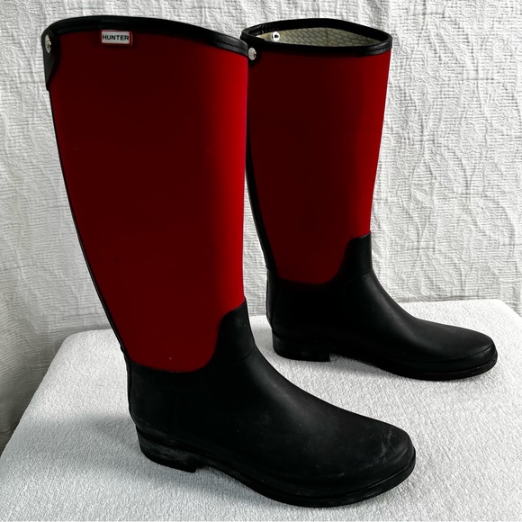 Hunter Shoes Hunter Bessy Riding Rain Boots Womens Red Black Tall